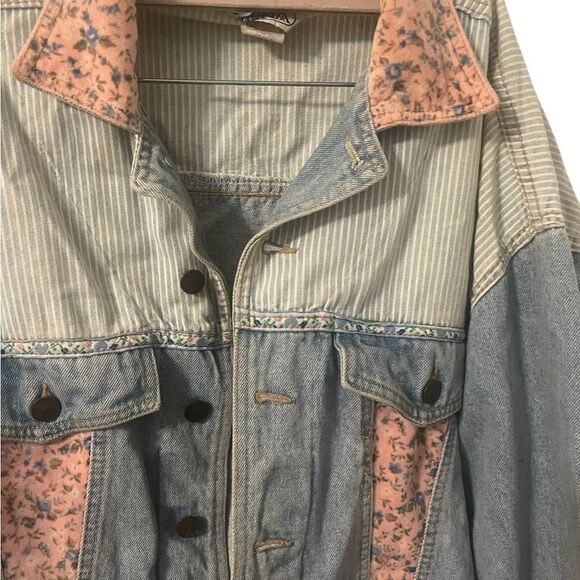 Vintage Zena Denim Jacket Floral Pink Women’s Size Large Made USA RARE - Picture 10 of 16